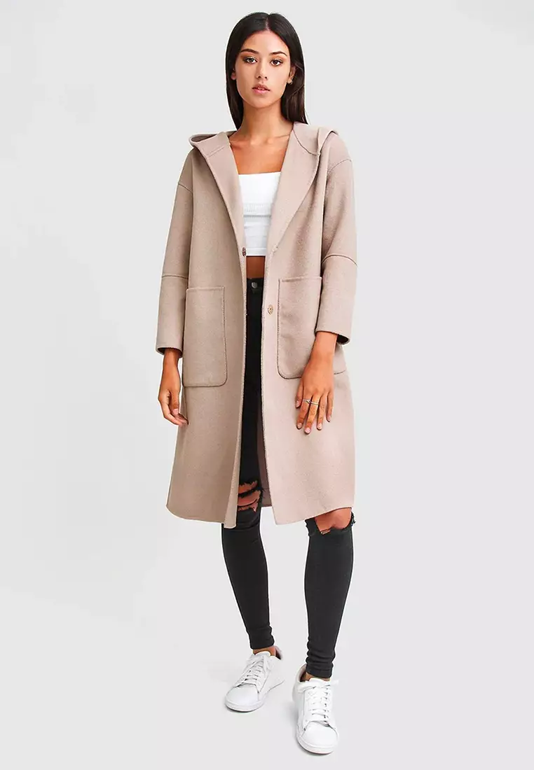 Belle Bloom Walk This Way Wool Blend Oversized Coat Beige 2024