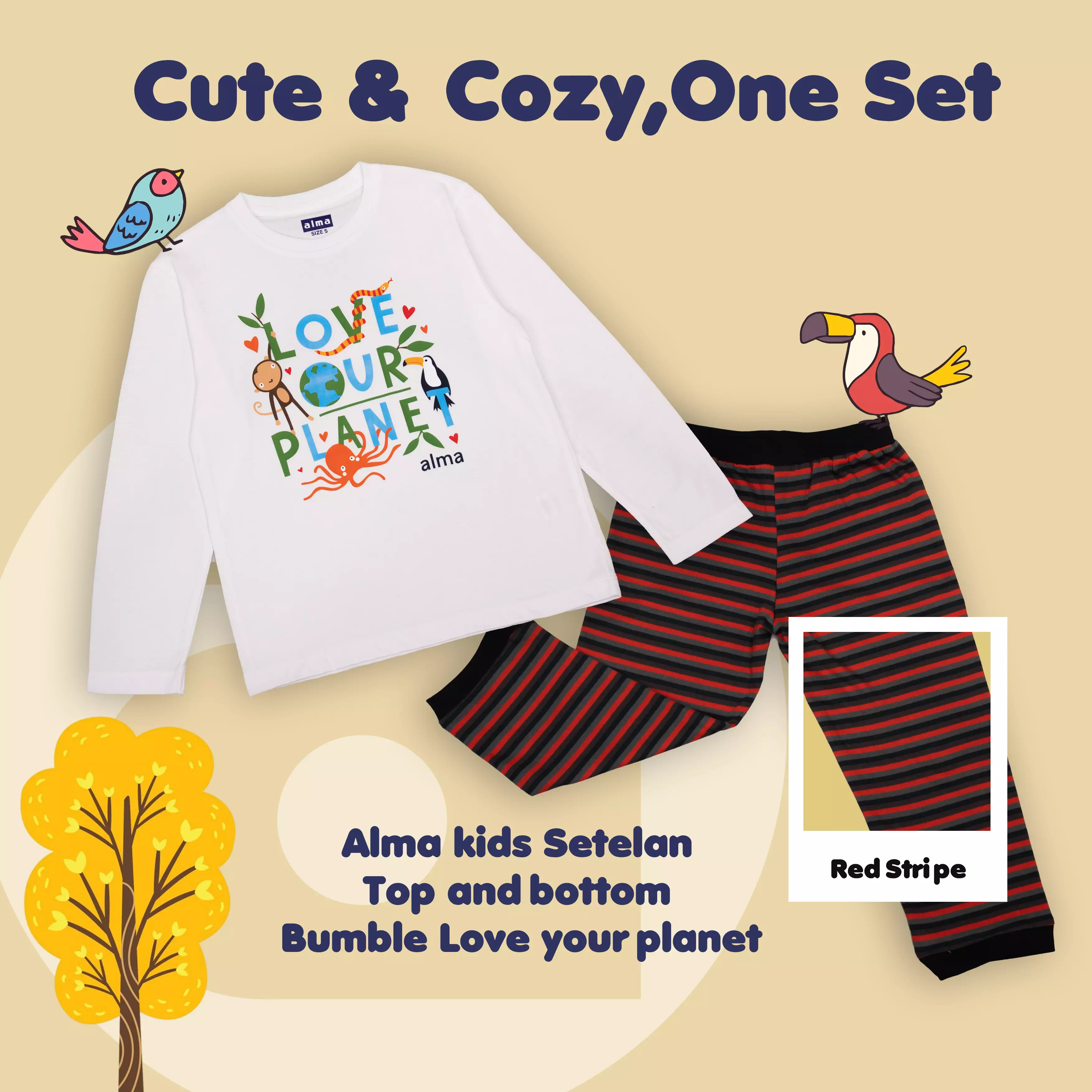 Jual ALMA Alma kids Setelan Top and bottom Bumble Love your planet ...