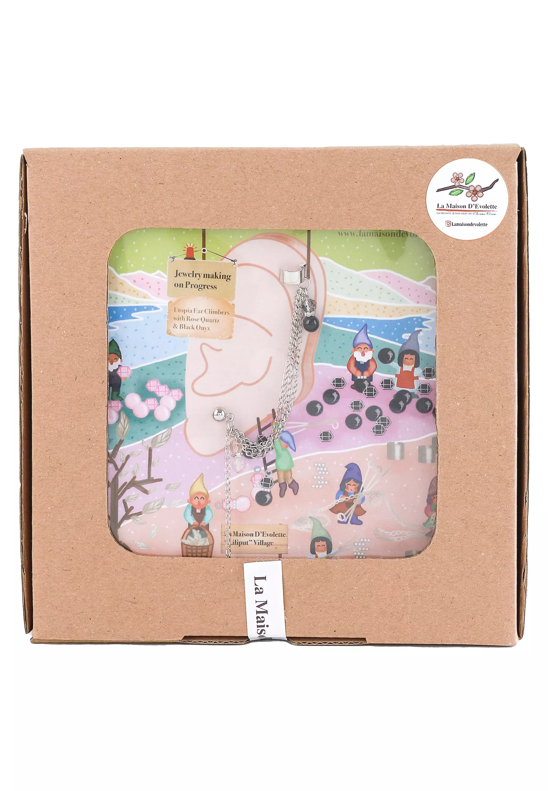 Utopia Ear Climber with Rose Quartz & Black Onyx