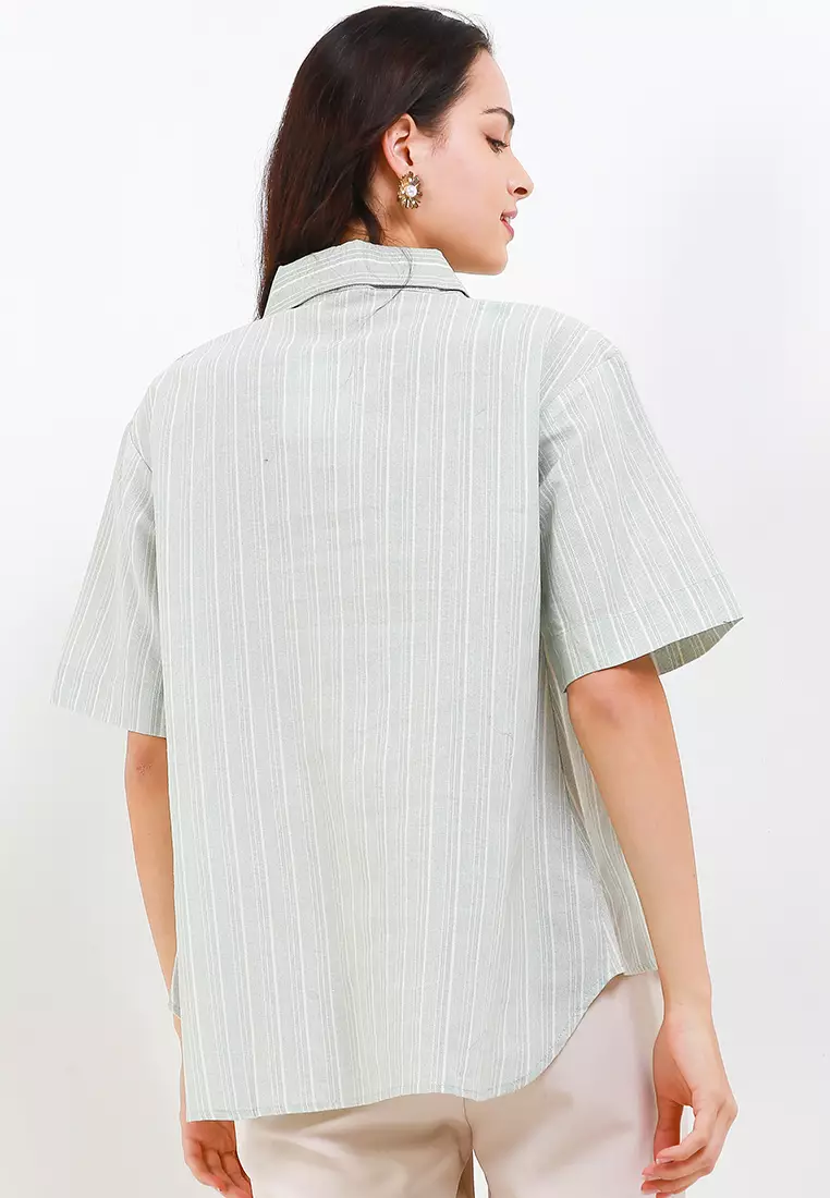 Kemeja Wanita Sage Top Lengan Pendek