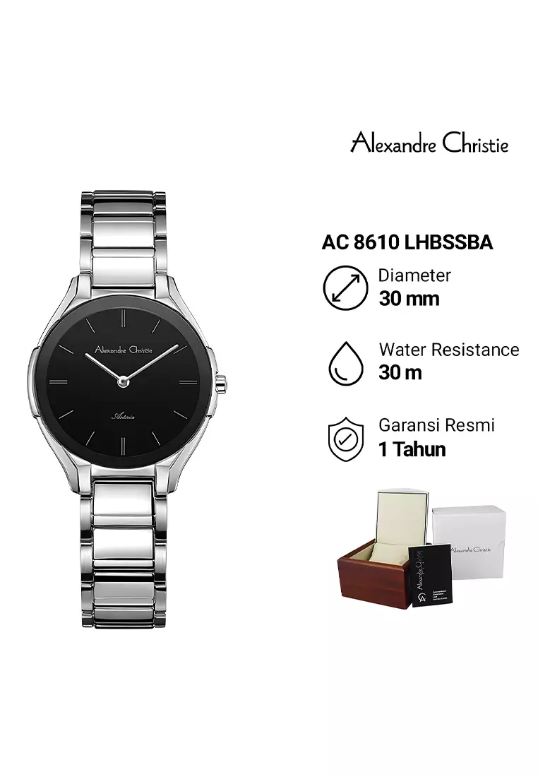 Alexandre Christie Asteria - Jam Tangan Analog Wanita - Silver Case Black Dial Stainless Steel - 8610LHBSSBA