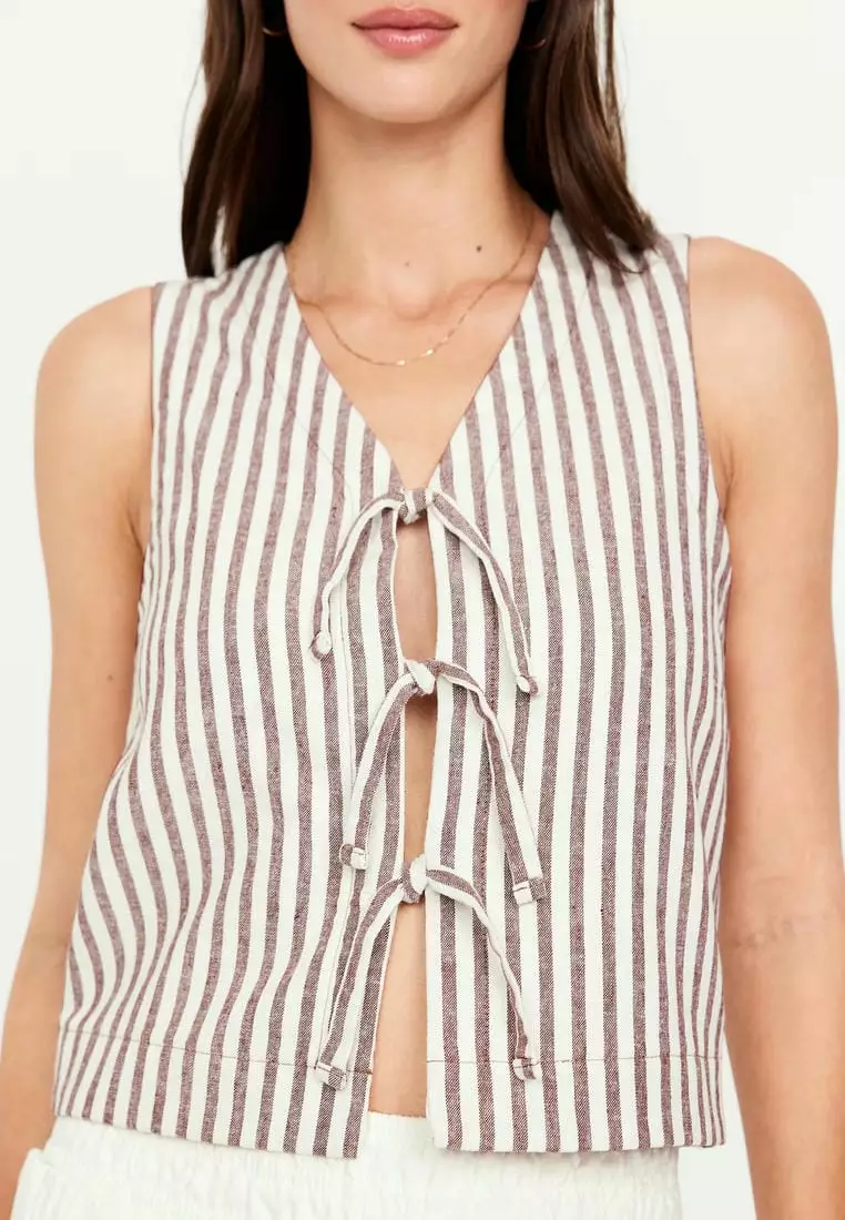 Linen-Blend Tie-Front Vest