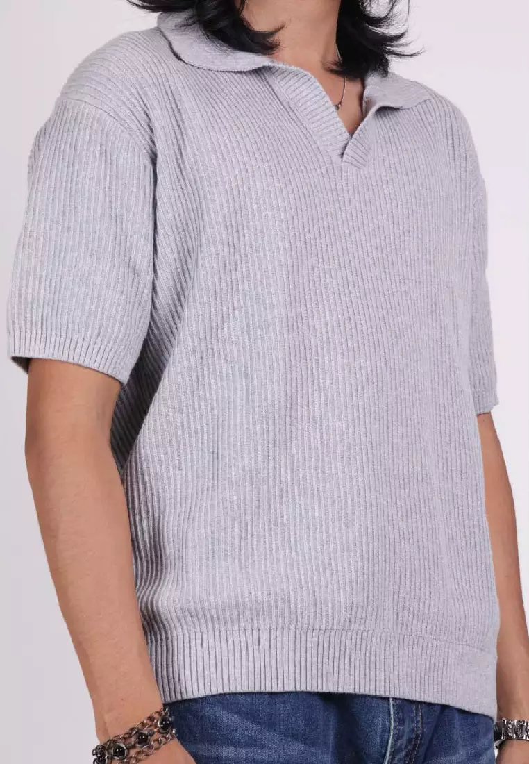 Emba Denim - Elon Kaos Pria Polo Knit Regular Fit  Light Grey