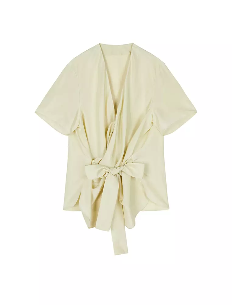 V-Neck Twist Knot Short Sleeve Shirt