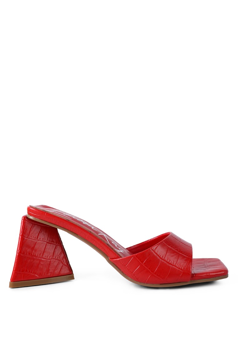 Red Triangle Block Heeled Croc Sandals