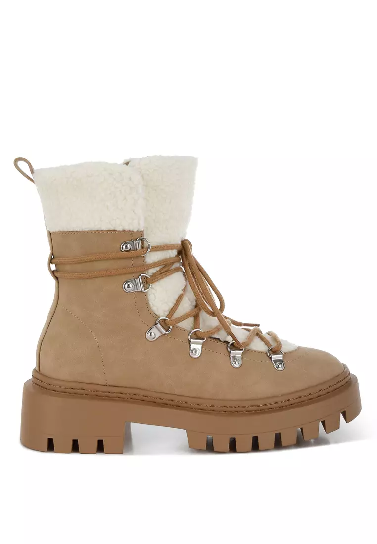 Buy London Rag Fleece & Faux Leather Boots in Tan Online | ZALORA Malaysia