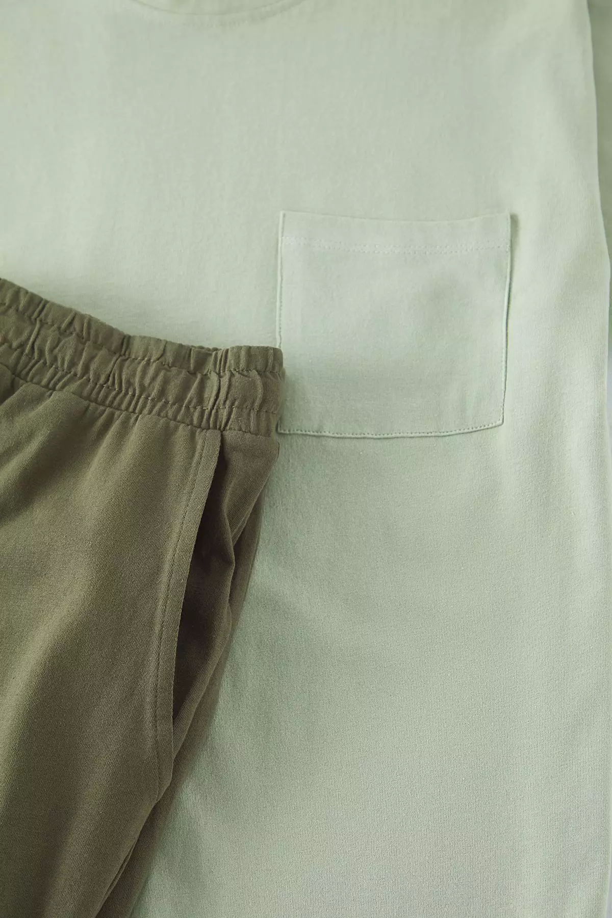 Mint -Khaki Regular Fit 100% Cotton Knitted Shorts Pajama Set TMNSS25PT00033