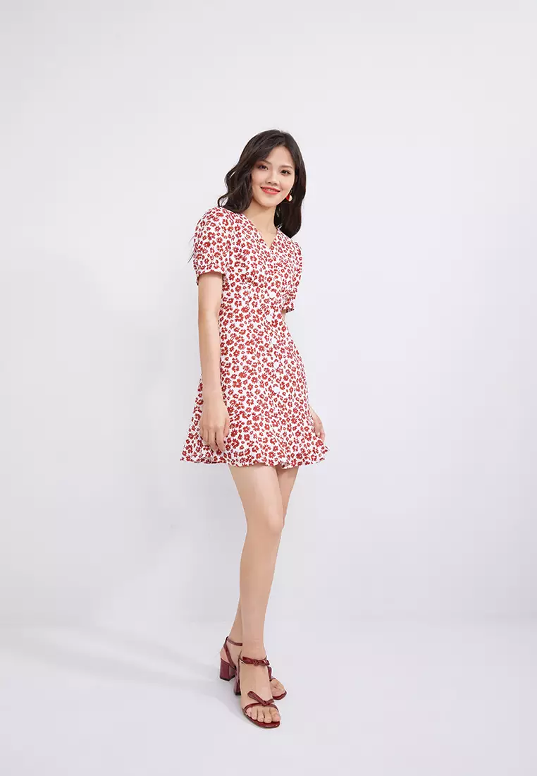 V-Neck Floral Mini Dress