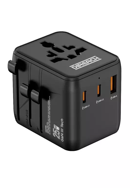 3 Ports 25W GaN World Travel Adapter