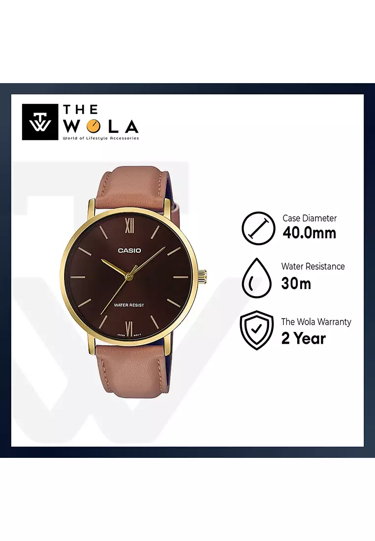 Men's Analog Watch MTP-VT01GL-5B Brown Leather Band Watch for Men