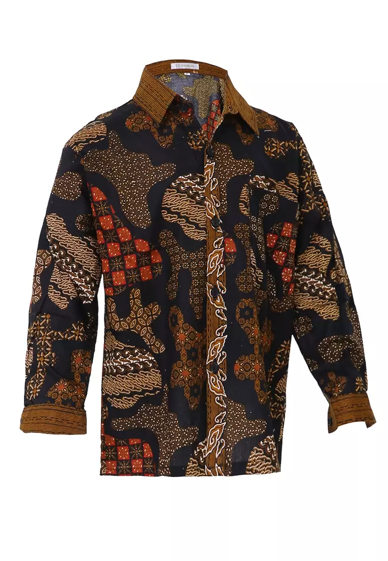 Lucas Kemeja Formal Batik Anak Laki-laki Lengan Panjang Motif Pulau Kids Traditional Shirt Material Cotton ORIGINAL - Brown