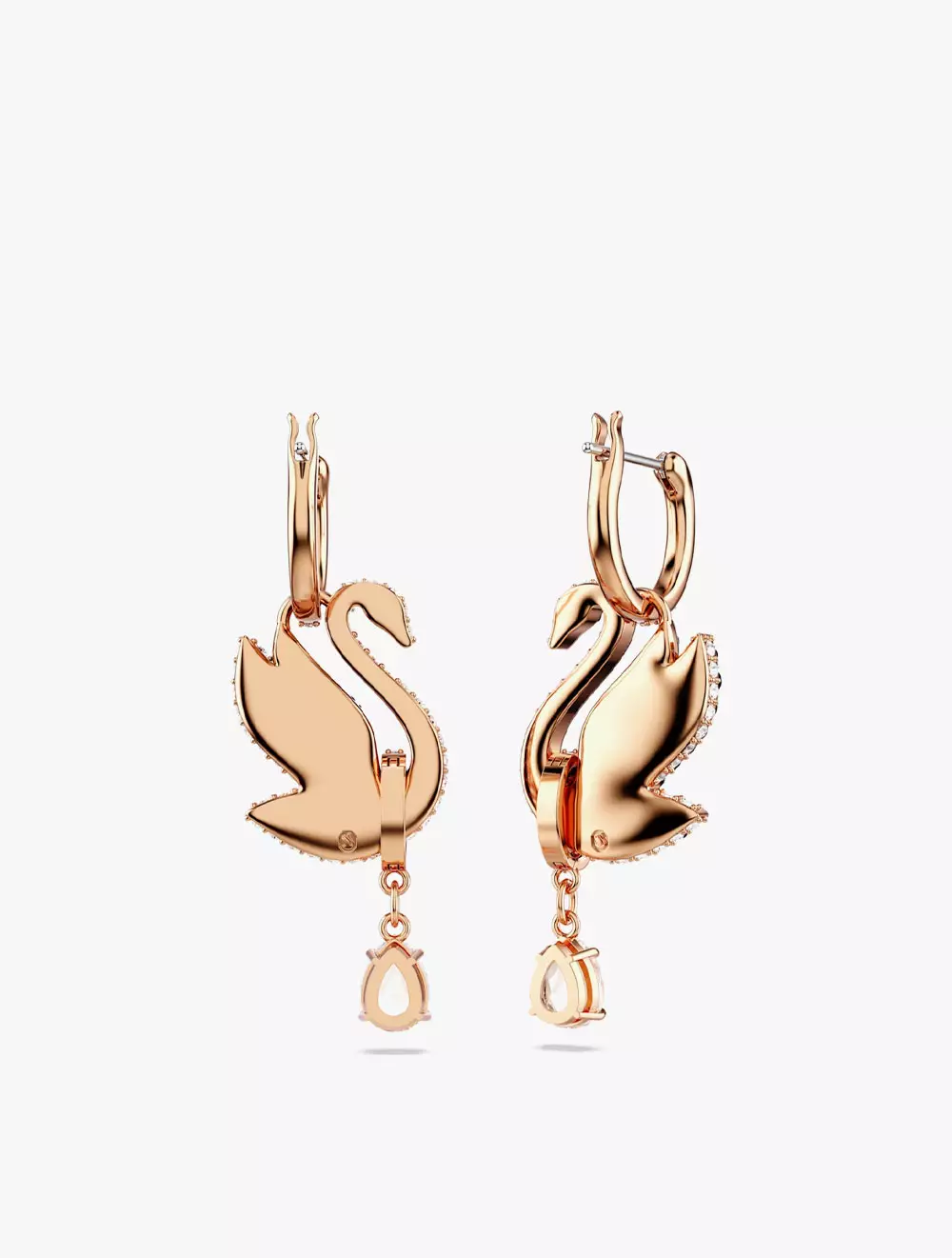 Swarovski Swan Drop Earrings, Swan, Black, Rose Gold-Tone Plated - Black