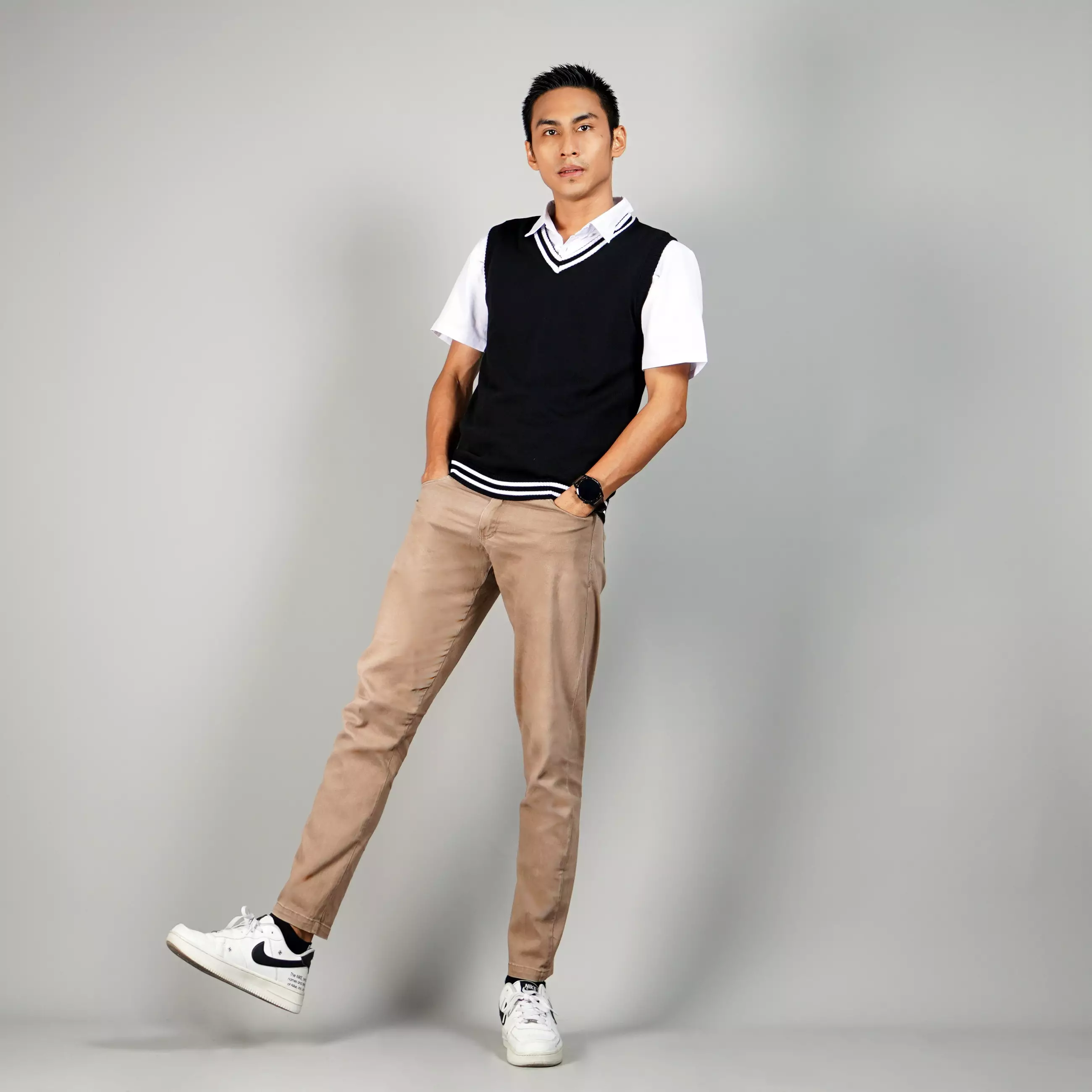 VICKO Knit Vest Pria Rompi Rajut Pria Rompi Pria Rompi Seragam - HITAM