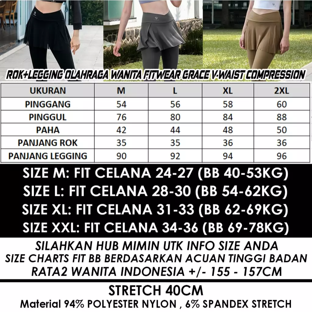 Fitwear Rok + Legging Olahraga Padel Wanita GRACE COMPRESSION MESH - GRAY V-WAIST
