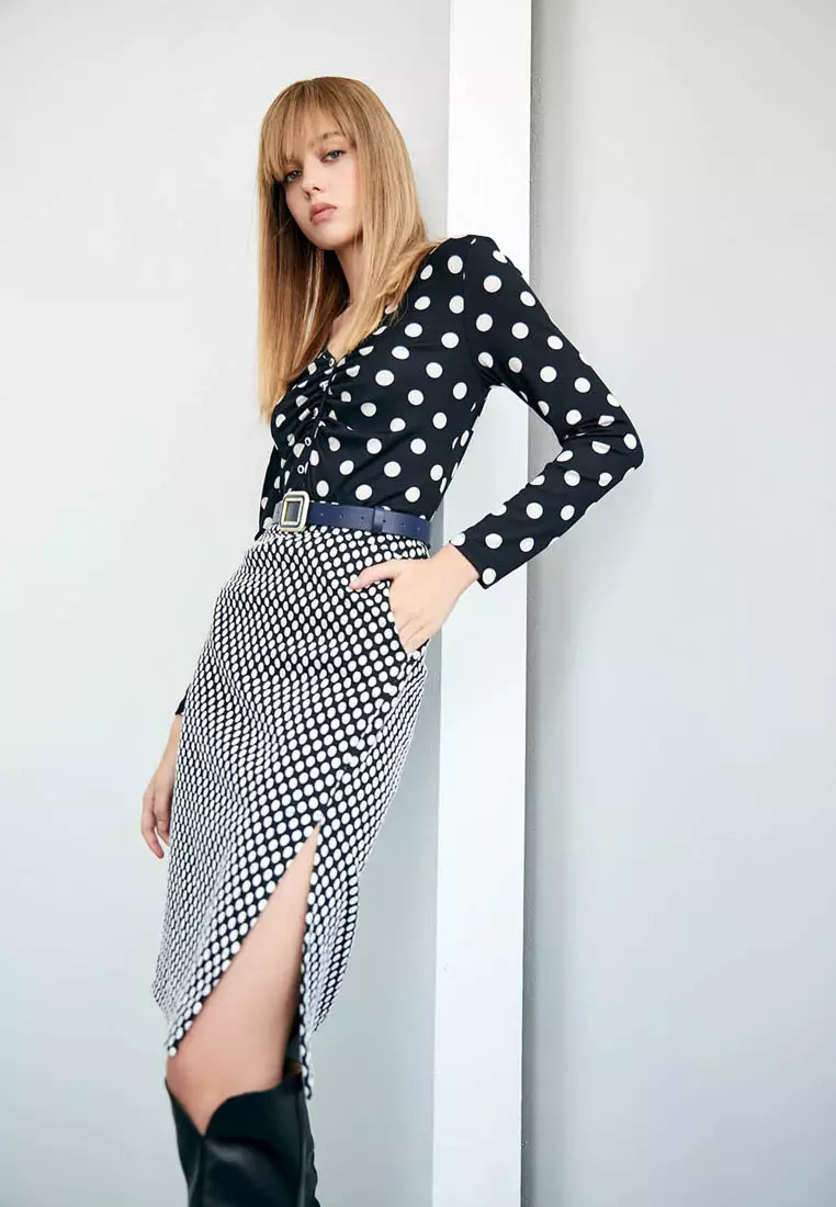 White Polka Dot Pencil Skirt