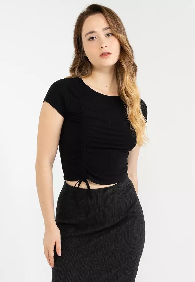 Black ruched front sales top