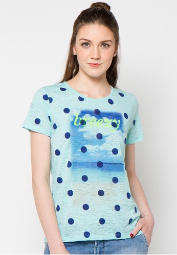 S/S R/Nk Allover Polka Dots Burn-Out Graphic Tee