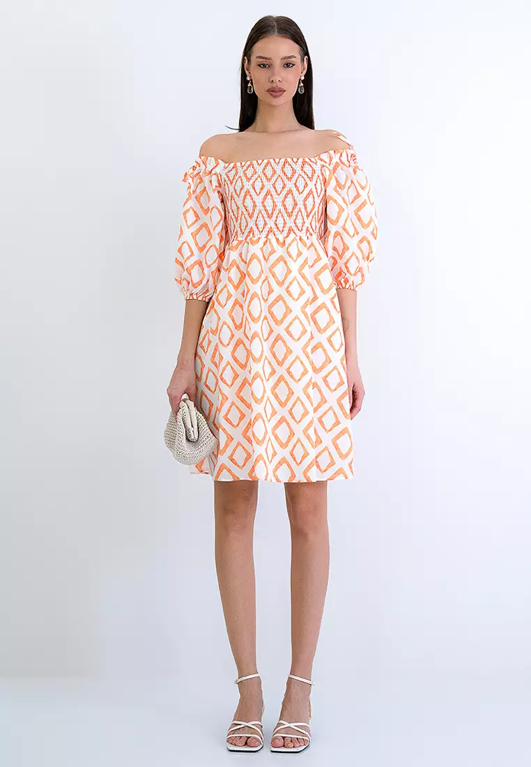 Printed Puff Sleeve Mini Dress