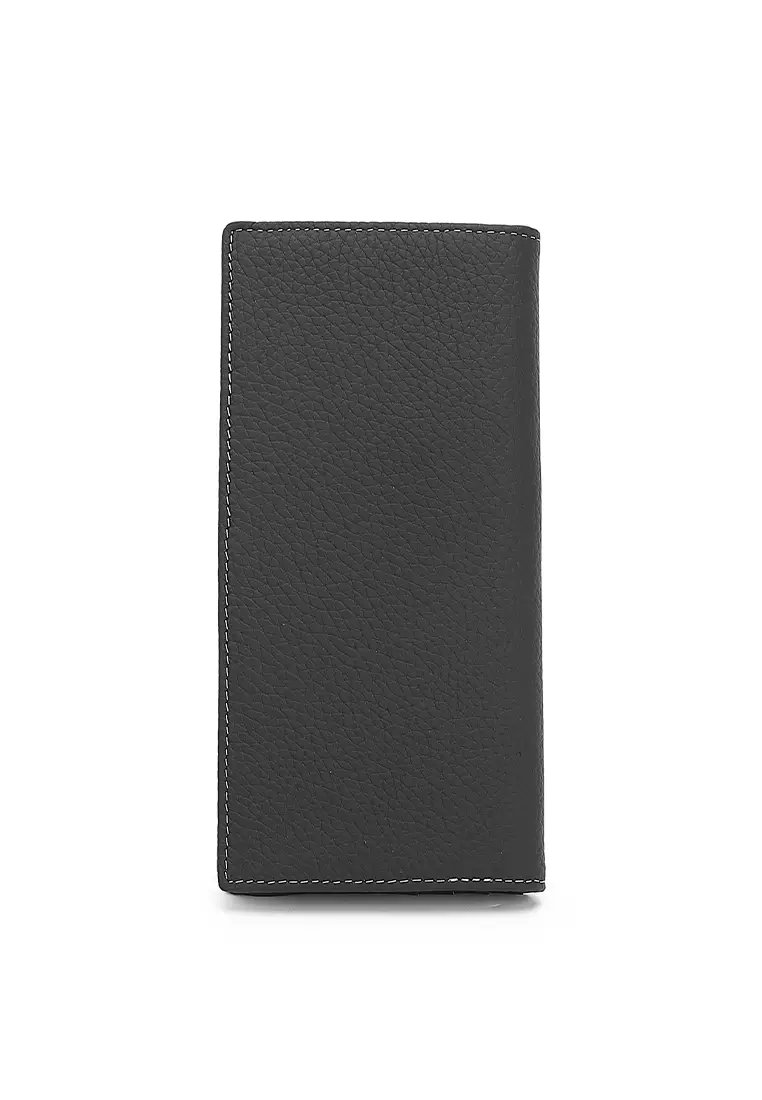 Genuine Leather RFID Long Wallet - Black