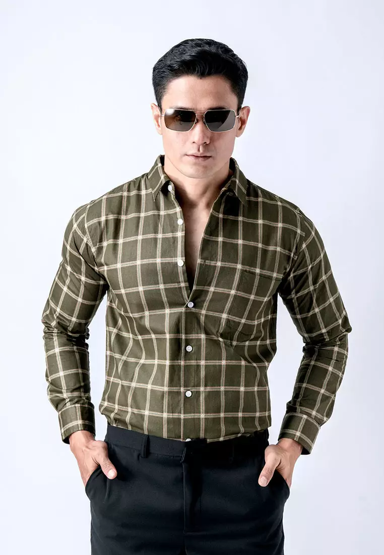 Roma Plaid Shirt Dark Green LS