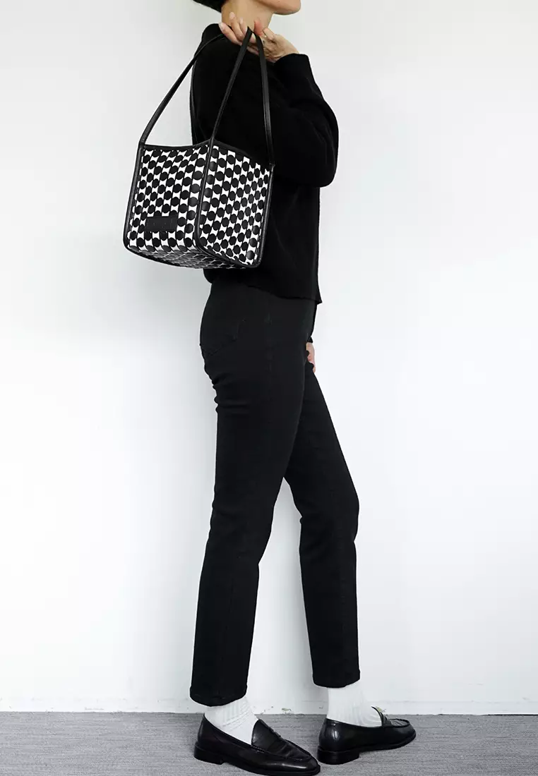 Kwani Handmade Weaving Tote Medium Black White