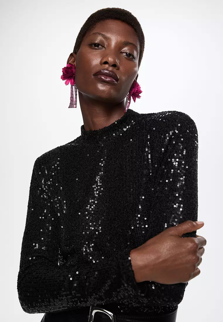 Black sequin cheap turtleneck top