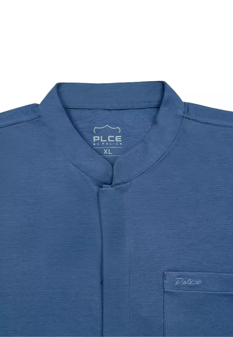 POLICE Kemeja Koko Polos Spandex Slub Premium Regular Fit Pria