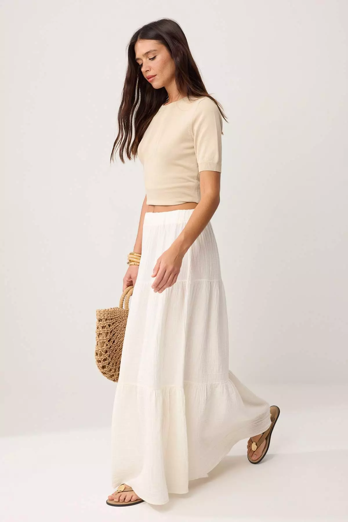 White 1% Cotton Muslin Long Maxi Skirt Twoss25Et174
