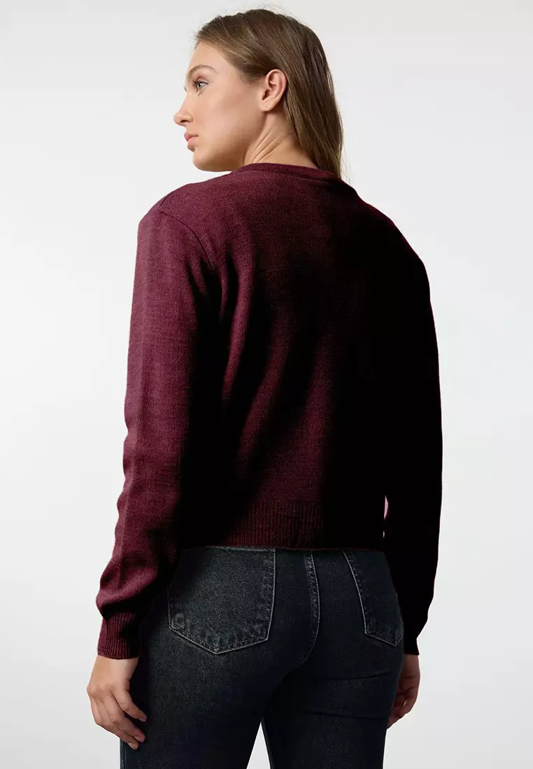 Claret Red Basic Cardigan-Blouse Knitwear Cardigan TWOAW25HI00216