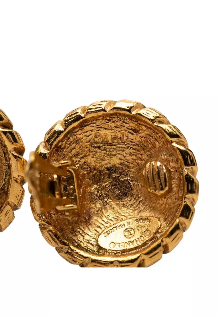 Pre-Loved Chanel Cc Gold Plated Sunburst Round Clip On Earrings