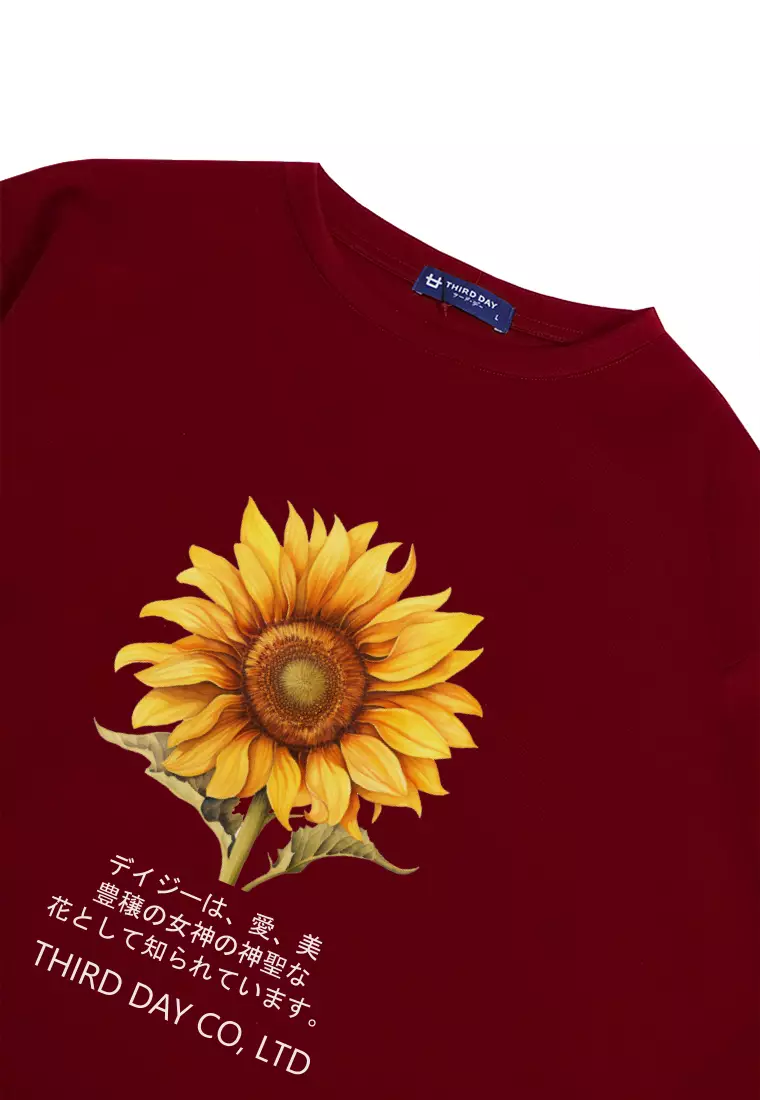 MTP72 kaos oversize sunflower bunga matahari bahan tebal scuba pria big sunflower merah maroon
