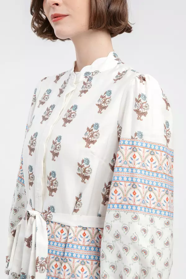 MINIMAL - Layona - Gamis Motif Bunga Geometris - Beige Colour Beige_Light