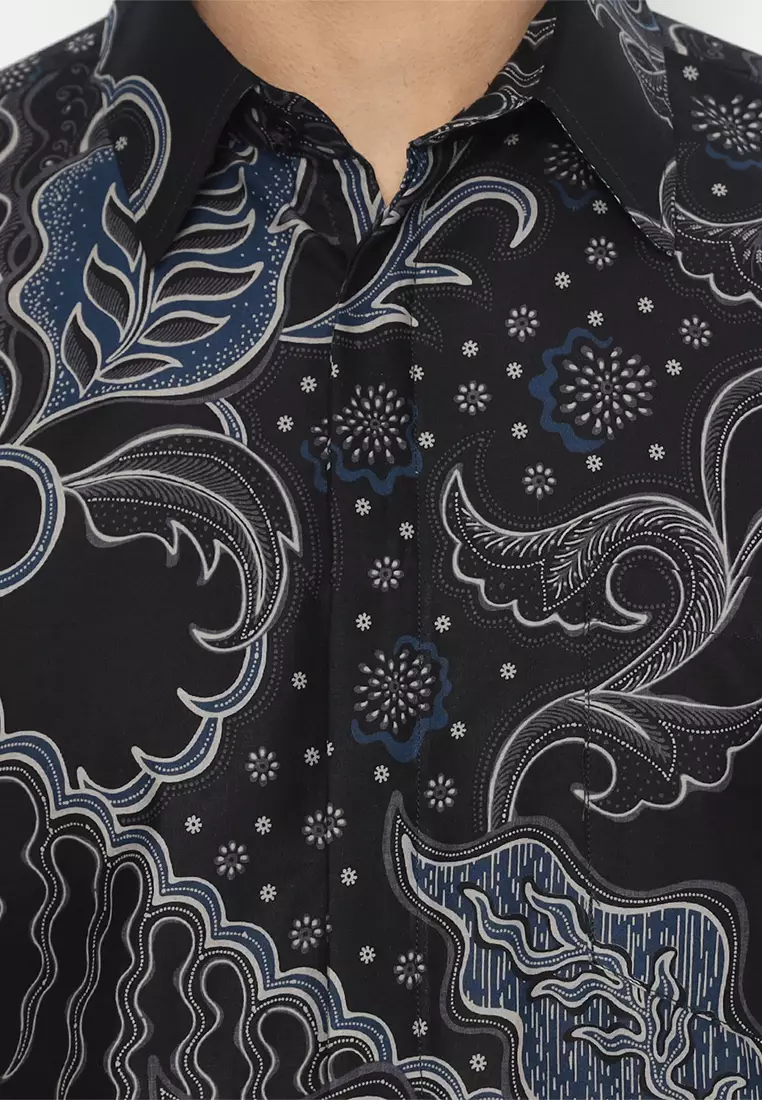 Kemeja Batik Pria Slimfit Ganesha Lengan Pendek - Black