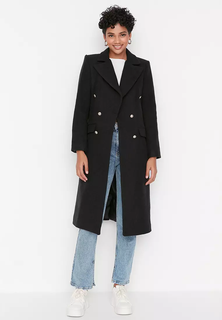 Belt and Button Close Stamp Coat