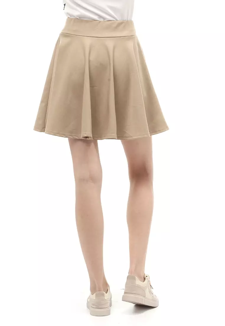 Rok Midi Bawahan Wanita Motif Solid Casual Relaxed Fit - Beige