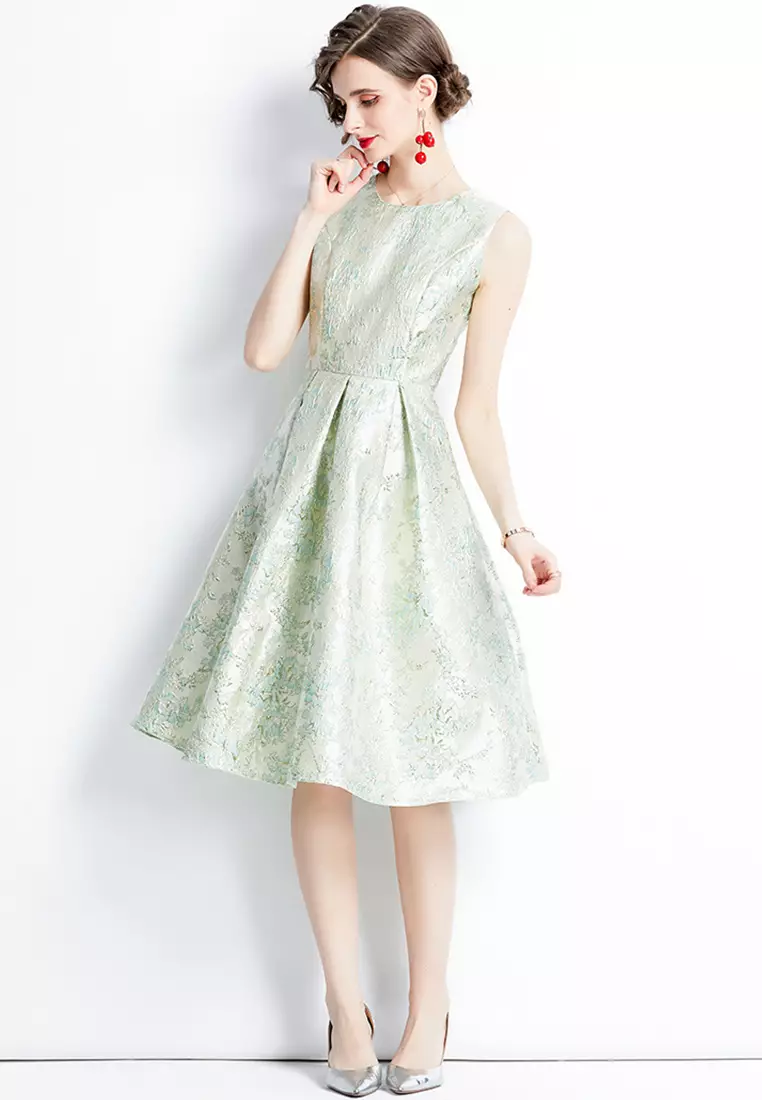 Temperament Sleeveless Floral Slim Fit A-Line One-Piece Dress A22050709