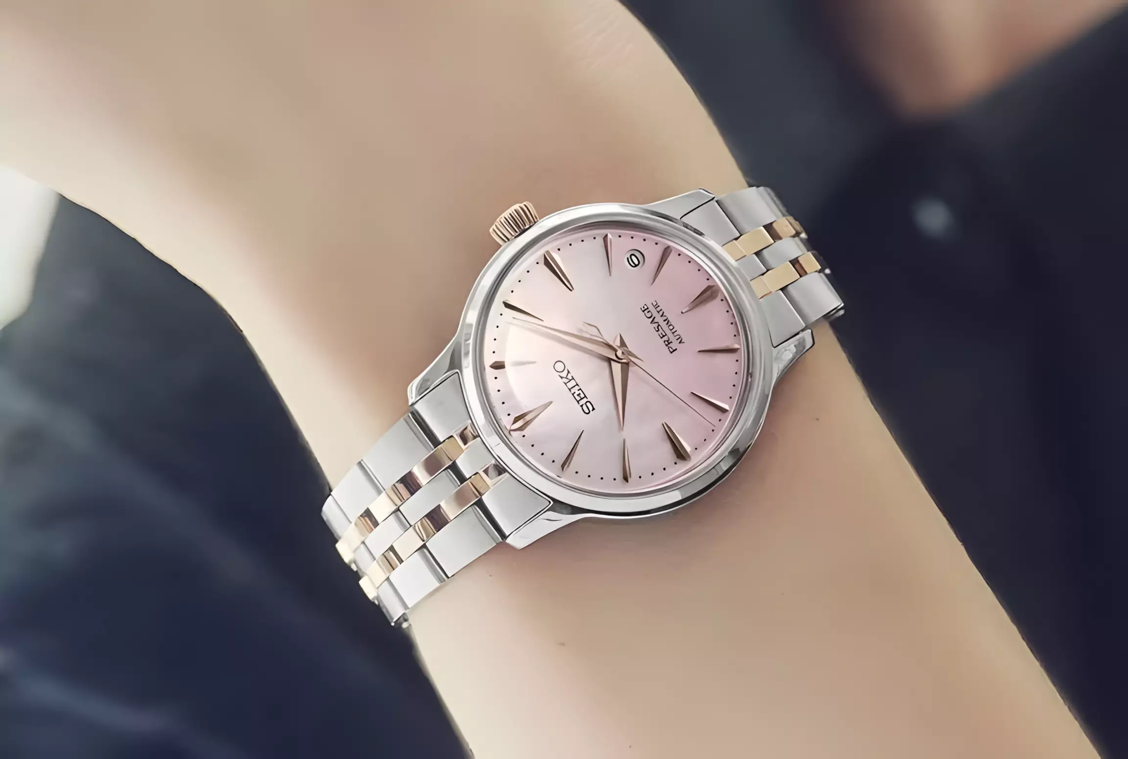 Seiko Presage Cocktail Time Limited Edition - Jam Tangan Automatic Wanita - Mother of Pearl Dial - Dual Tone Stainless Steel Strap - SRPM06J1