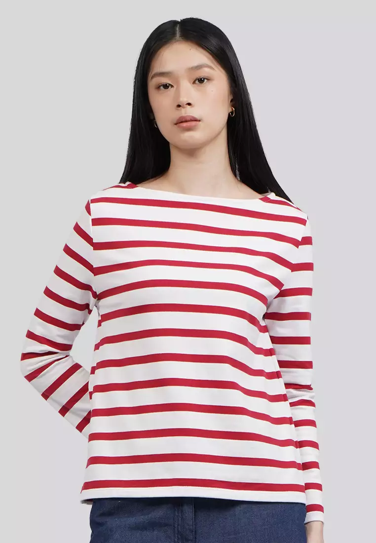 Boat Neck Stripes Long Sleeve Top
