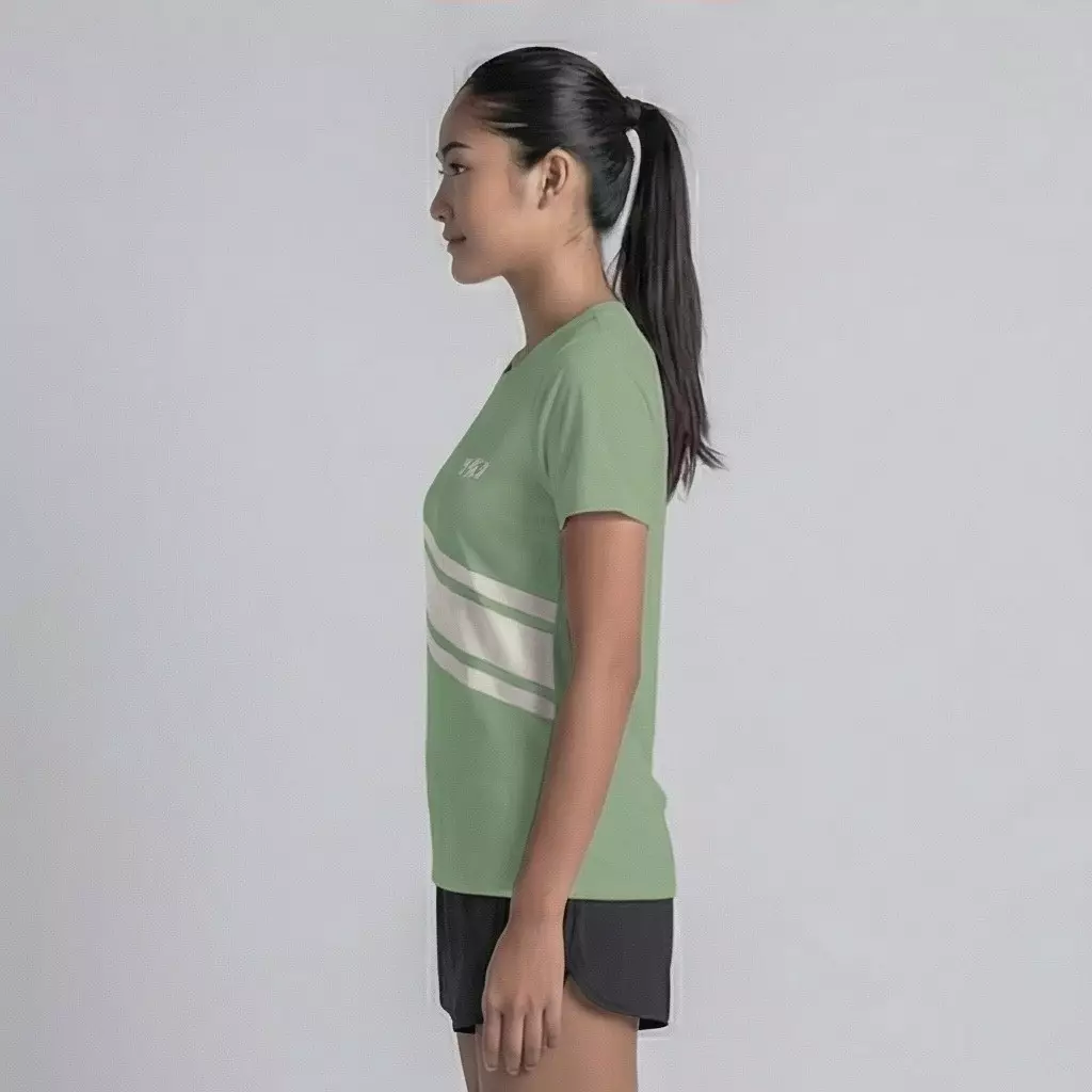 TDACTIVE Kaos Lari Wanita Lengan Pendek Drifit hijau sage 3stripe tdbolt LSF41