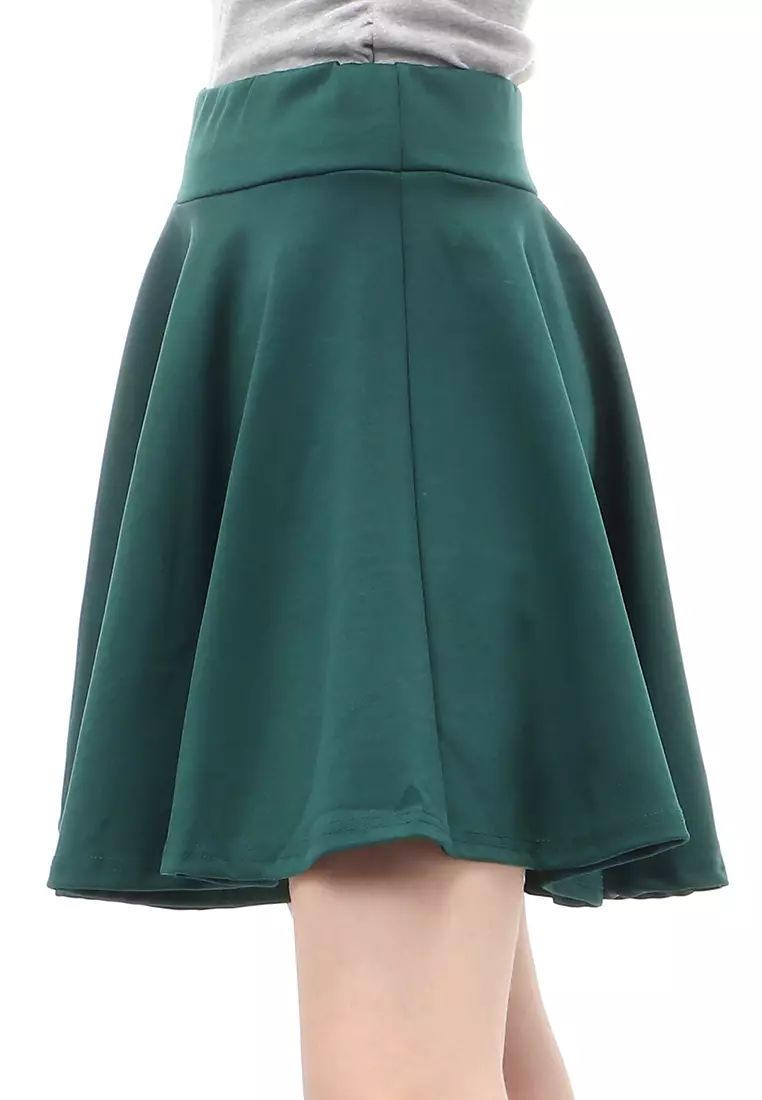 Rok Midi Bawahan Wanita Motif Solid Casual Relaxed Fit - Dark Green