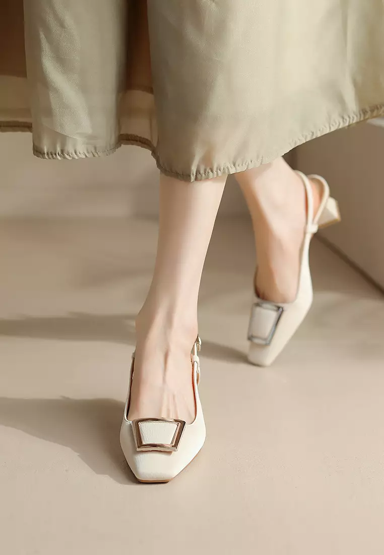 5CM Square Buckle Slingback Mid Heels XJ1328-2
