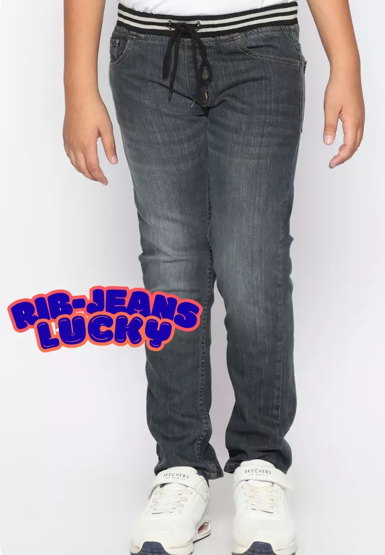 Celana Panjang Anak Laki & Perempuan Jeans Lucky Rib Abu