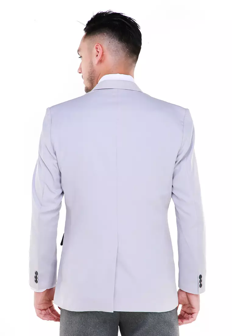 Woreq Jas Blazer Pria Premium Plain Formal Longsleeve Suit Material Polyester ORIGINAL - Gray
