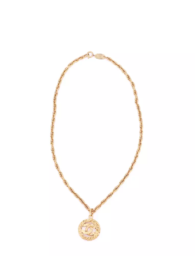 網上選購Chanel Pre-loved Chanel Gold Plated Necklace 1984 Round Cc Pendant 2023  系列