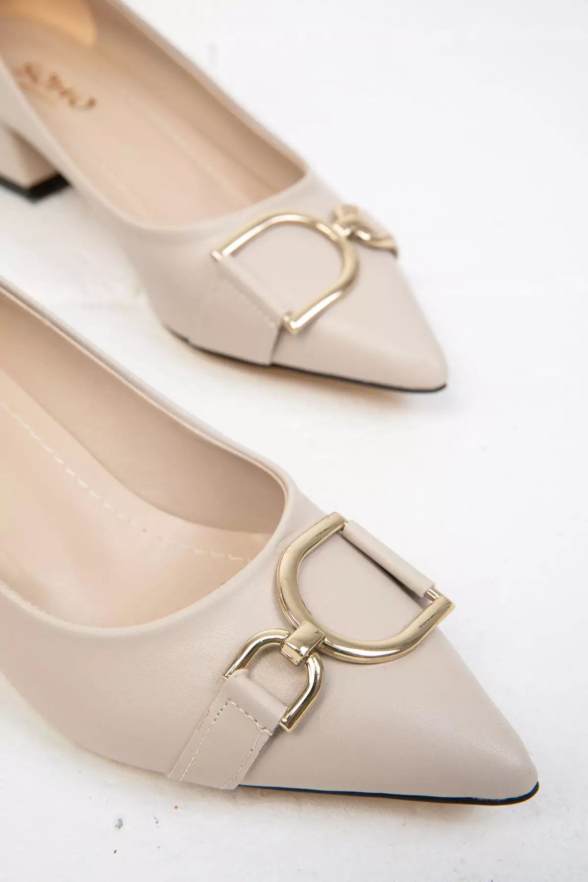 Beige Classic Women's Heeled Shoes - 19548