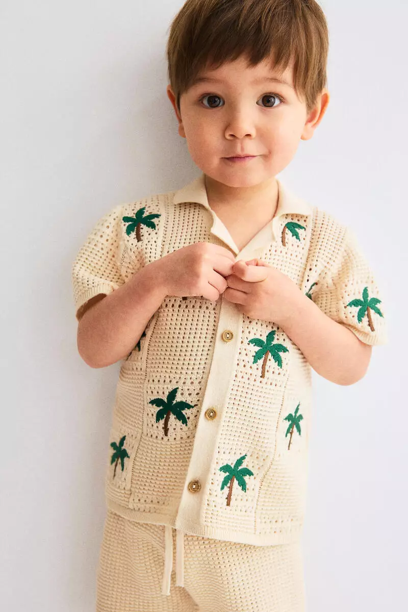 2-piece hole-knit cotton set