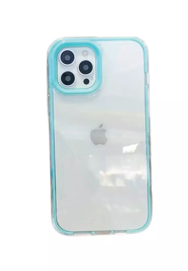 Candy Color Bumper Clear Phone Case Cover Casing For iPhone 13 Pro Max Cyan A1