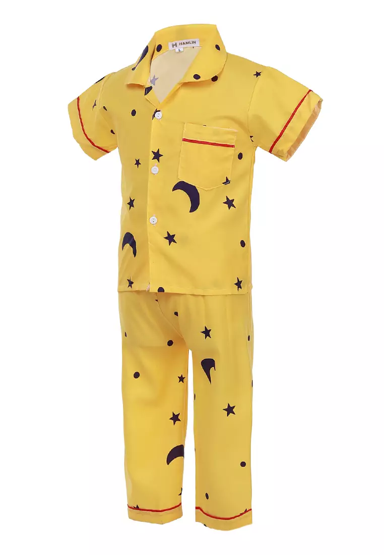 Joyce Piyama Anak Unisex Motif Bintang Childrens Pajamas Short Sleeve Material Cotton ORIGINAL - Yellow