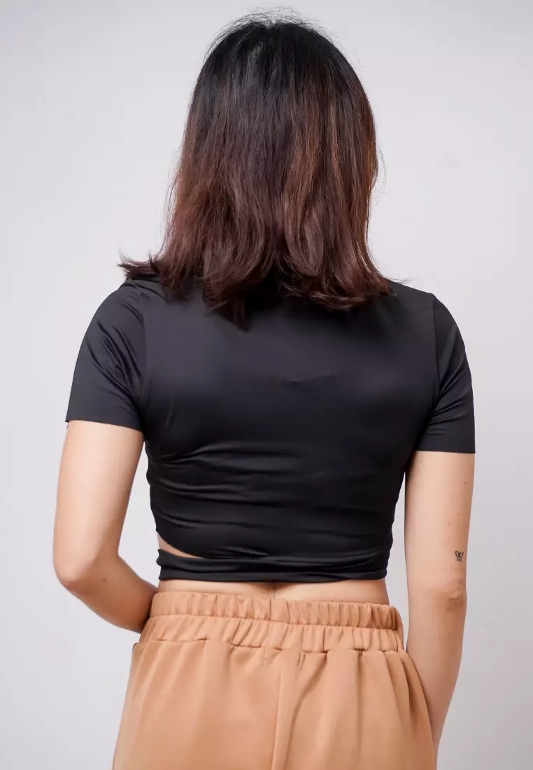 LTE20 TDLA CRWH Crop Short Sleeve Kaos Casual Wanita Katakana Black