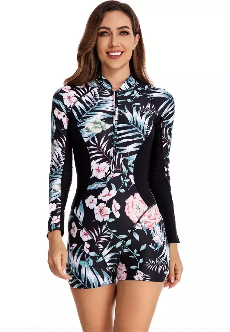Buy Its Me Surf Dive Print Long-Sleeve One-Piece Swimsuit Online ...